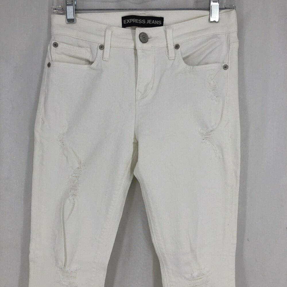 Express Mid Rise Legging Distressed White Denim Skinny Jeans 2R (27x28)